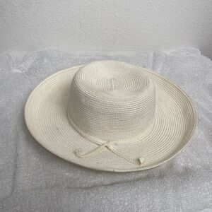 Vintage Women's Talbots Cream Rattan Bow Sun Hat O/S Coastal Cottagecore Beach